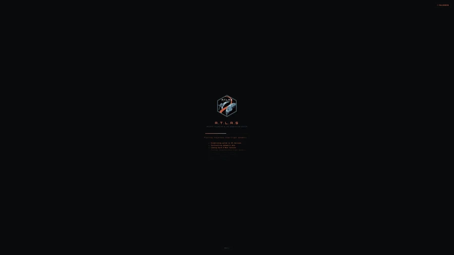The A.T.L.A.S loading screen with the mission badge and a boot sequence checklist